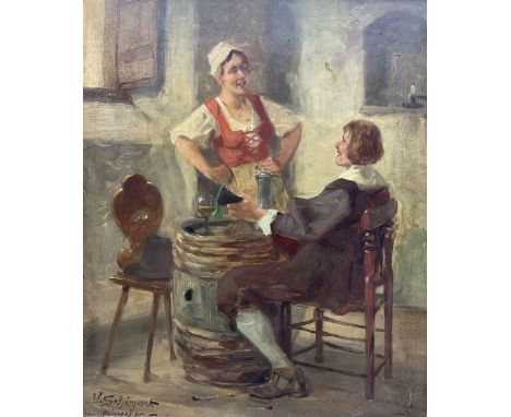Viktor Schivert (Romanian 1863-1929): Tavern Interior, oil on board signed 45cm x 37cmCondition Report:Good untouched conditi