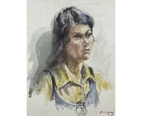 William Lee Hankey (British 1869-1952): Portrait of a Woman in a Yellow Dress, watercolour signed 30cm x 23cm