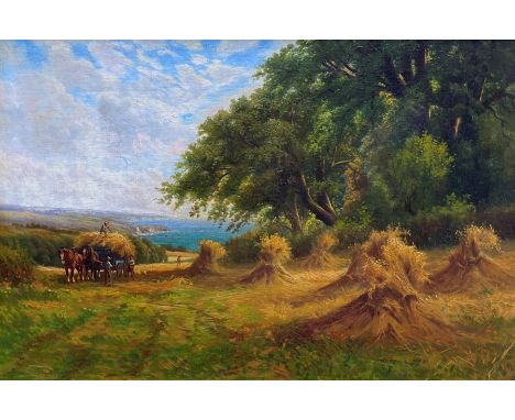 Arthur Stanley Wilkinson (British 1860-1930): 'Harvest Time on the Coast of Devon', oil on canvas signed, original title labe