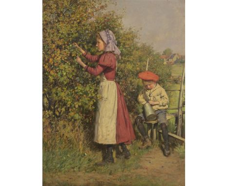 Ernest Higgins Rigg (Staithes Group 1868-1947): Picking Blackberries. oil on canvas signed 90cm x 70cmCondition Report:Good c