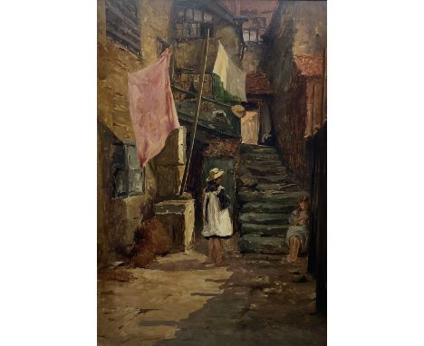 Albert George Stevens (Staithes Group 1863-1925): Children in Arguments Yard Whitby, oil on canvas signed 90cm x 60cmConditio