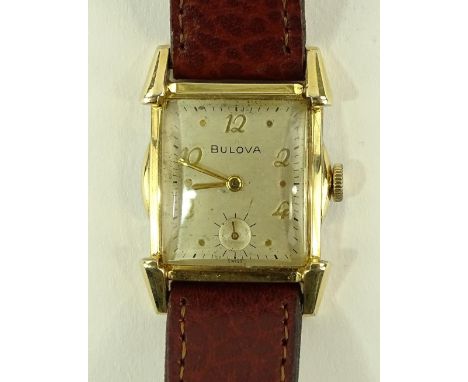 A gent's Art Deco Bulova gold plated wristwatch, 17 jewel movement with subsidiary seconds dial, case no. 6201824, case width