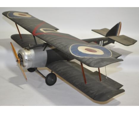 A large scale radio controlled model First World War bi-plane, Flairs Puppeteer, circa 1950s/60s with petrol engine wooden pr