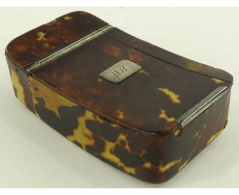 A 19th century tortoiseshell pocket snuff box of curved rectangular form, length 8cm.