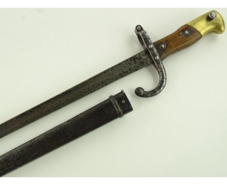 A 19th century French Gras bayonet, T-section blade dated 1876, original metal scabbard, blade length 52cm.