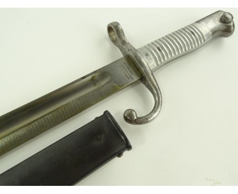 An Argentinian 1891 pattern sword bayonet for a Mauser rifle, metal scabbard, blade length 39.5cm.