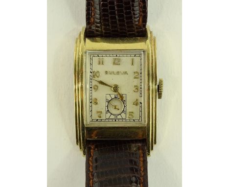 A gent's Art Deco Bulova gold plated wristwatch, circa 1930s, 17 jewel movement with subsidiary seconds dial, case no. 861186
