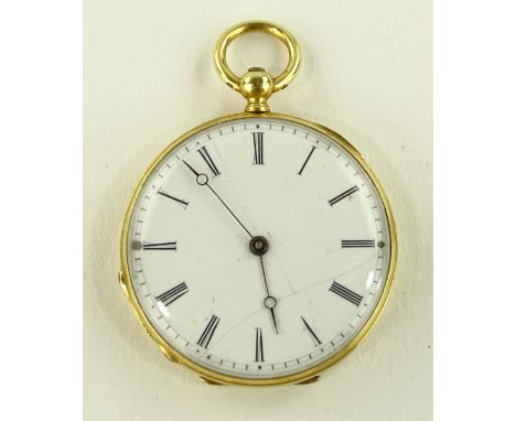 A Swiss 18ct gold cased keywind fob watch, engine turned case with inscribed dust case no. 5724 "Pin Cazal a Paris" case no. 