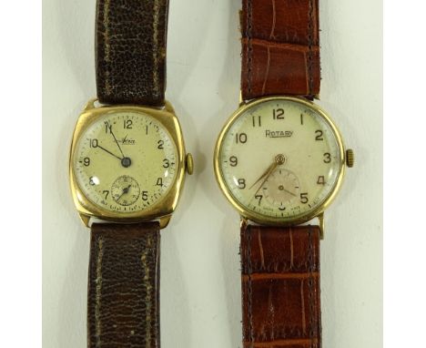 2 Gent's Vintage 9ct gold cased wristwatches, including Rotary and Avia, (2).