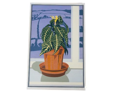 Alan Salisbury (British, 20th century), Still life of a plant on a window ledge, limited edition screenprint, signed and numb