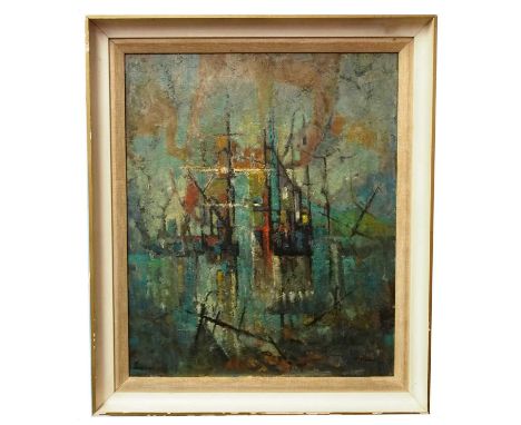 Marcel Mazar (French , 20th century), "Le Port", oil on canvas, signed, 45.5x54.5cm, framedBonhams label to frame verso.