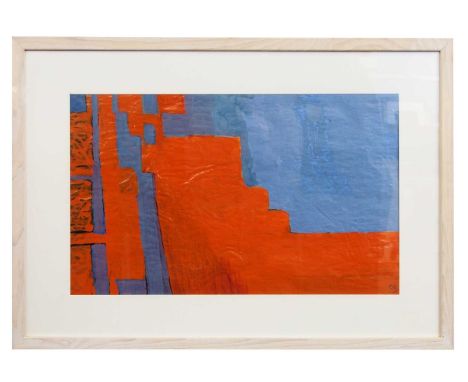 Frank Beanland (British, 1936-2019), 'The Stair (Orange / Blue)', mixed media on paper, monogrammed, 55.5x34cm, framed and gl