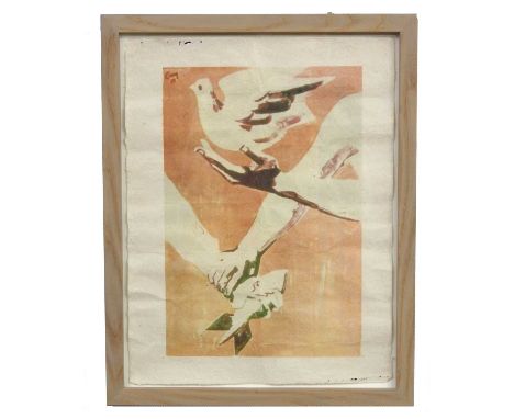 Propaganda dove of peace, screen print, indistinctly signed, dated '59, 38x29.5cm, framed and glazed.