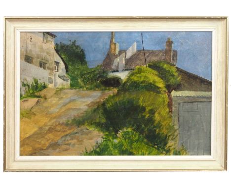 Julia Newson (British, 20th century), "Houses on the Hill", oil on board, unsigned, 24x19ins, framed.Prov: The Inwood familyN