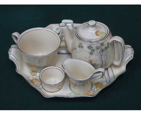 ROYAL WINTON FIVE PIECE CERAMIC BREAKFAST  SET ON TRAY, TEAPOT MARKED COUNTESS 