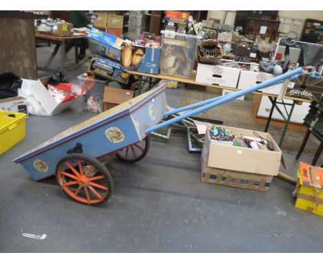 LARGE VINTAGE PAINTED DOG CART AND FIRE IRON FRONT AND HARNESS 