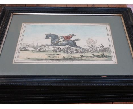 JAMES GILRAY, SET OF FOUR HAND COLOURED FOX HUNTING RELATED ENGRAVINGS 