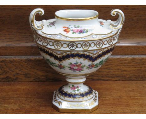 DRESDEN CERAMIC HANDPAINTED AND GILDED TWO HANDLED URN 