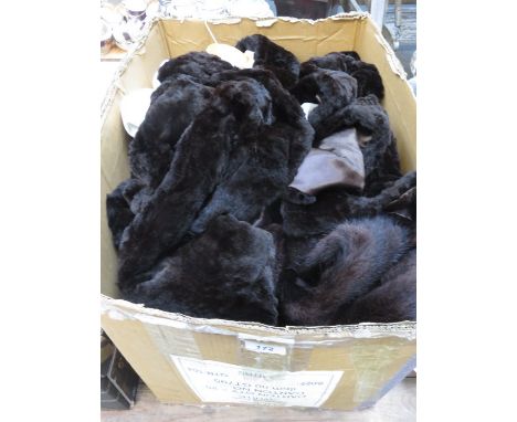 BOX CONTAINING VINTAGE FURS AND SHEEPSKIN COAT