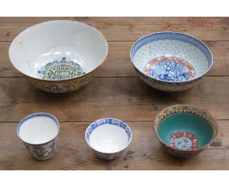 MIXED LOT OF VARIOUS 18th/19th CENTURY ORIENTAL CERAMIC BOWLS, VARIOUS SIZES AND DESIGNS (MOSTLY AT FAULT)