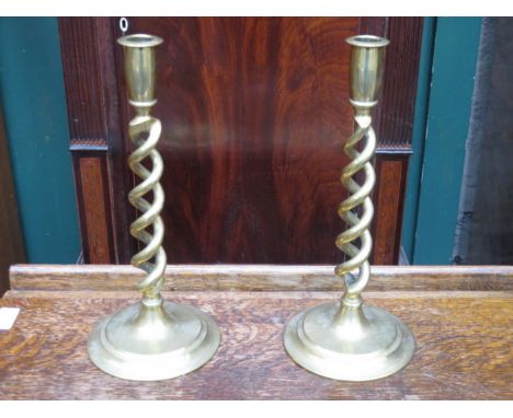 PAIR OF BARLEY TWIST VINTAGE BRASS CANDLESTICKS 