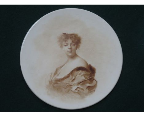 VICTORIAN HANDPAINTED CERAMIC CIRCULAR PORTRAIT DEPICTING A LADY, SIGNED BY J BLANDIE, DIAMETER APPROXIMATELY 19cm 