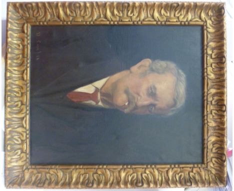 W Cole - a head and shoulders portrait, a man wearing a collar and tie, a cigarette in his mouth  oil on canvas  bears a sign