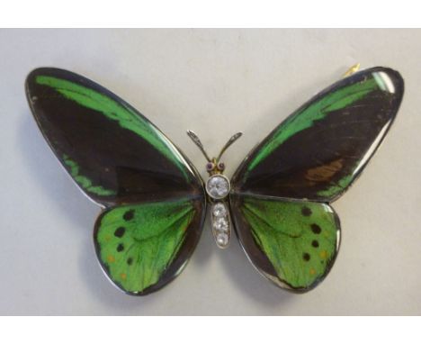 An early 20thC Brevete DRGM gilded and silvered metal and paste sash brooch, fashioned as a butterfly