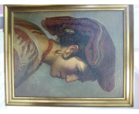 L* Cowen - a head and shoulders portrait, a young Spanish woman  oil on canvas  bears a signature & dated Feb 1869  17.5'' x 
