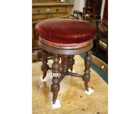 A late Victorian telescopic piano stool and brass column table lamp.