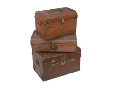 A Victorian painted tin trunk, last quarter 19th century, of rectangular form, the hinged cover decorated with a bust of Quee