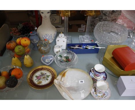 A selection of ceramics and glassware to include a Herend tea canister and cover, a Royal collection fine china coffee set fo