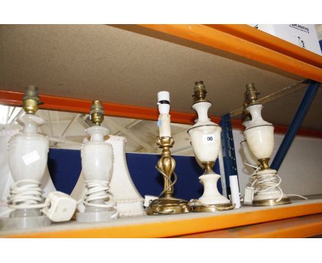 A quantity of 20th Century Italian alabaster table lamps and a giltwood lamp