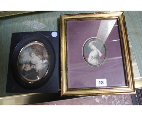 A printed copy portrait, 20th century of an 18th century original, of a lady, 8cm x 6.5cm, oval, in a modern rectangular fram