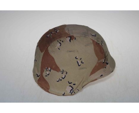 Desert Storm helmet marked PASGT HELMET DLA100-87C-4120, size medium.