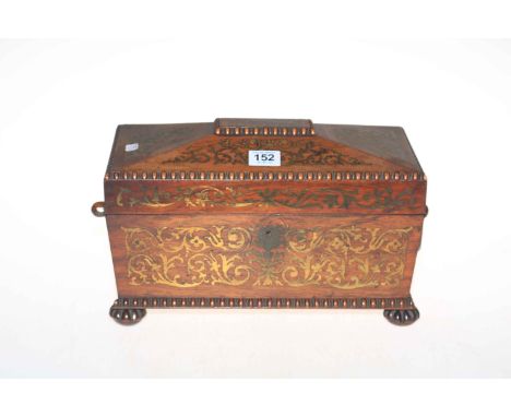 Victorian mahogany with brass inlay tea caddy.