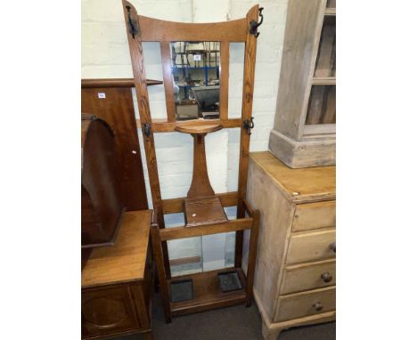 Early 20th Century oak mirror back hallstand and cabin trunk (2).