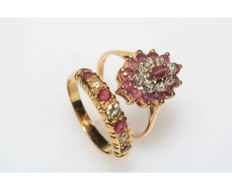 Ruby and diamond ring (probably 18 carat) and 9 carat gold gem set ring (2).