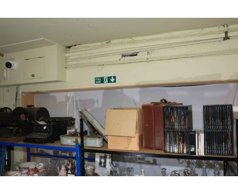 Cased military telescope, Imperial typewriter, antique duplicator, Jones sewing machine, leather case and two boxed sets of c