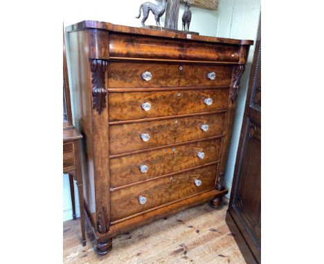 Victorian mahogany scotch chest of six long drawers, 153cm by 126cm by 57cm.
