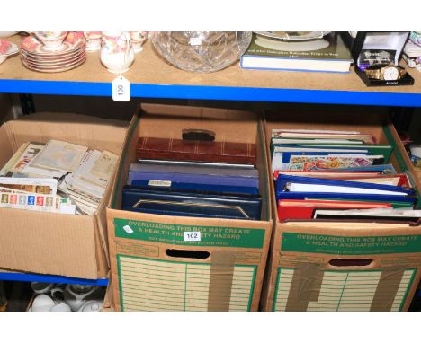 Collection of first day covers, stamps in albums, empty albums, etc.