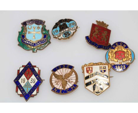 Seven mining and cyclist interest enamel badges.
