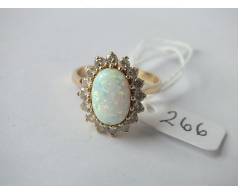 14ct gold opal and diamond cluster ring – size Q     