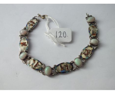 Egyptian silver opal and enamel panelled bracelet     