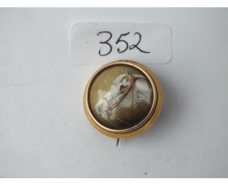Gold &amp; enamel horse head portrait brooch     