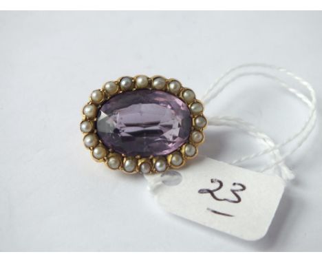 Antique gold mounted amethyst &amp; pearl brooch    