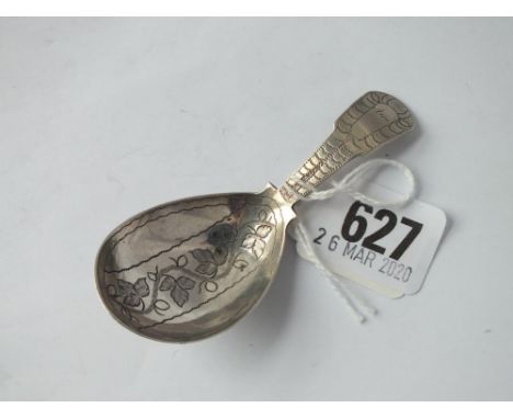 George III caddy spoon the bowl engraved with line of leaves – 1810  By JS          