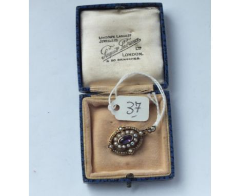 MURRLE BENNETT - ANTIQUE AMETHYST and seed pearl 9ct  pendant stamped MB Co to reverse - 3.4g inc    