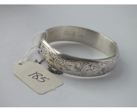 Wide silver scroll engraved bangle 33g     