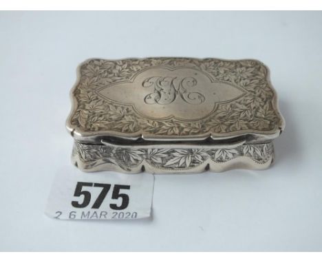 Late Victorian snuff box engraved with foliage – 2.5” wide –  B’ham 1895 - 51gms                  